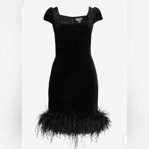 Rachel Parcell black feather-embellished velvet dress